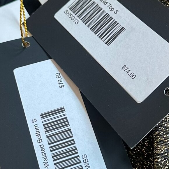 SOAH Sandy Triangle Bikini Top + High-Waisted Bottoms Swimsuit Gold Small NWT - Picture 10 of 12